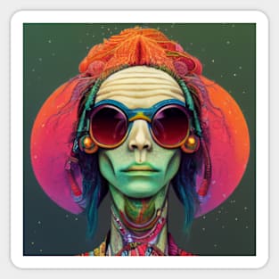 Hippie Alien Festival Woman Sticker